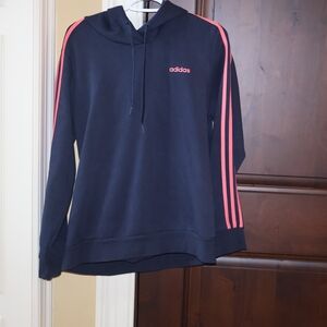 adidas Navy Pullover Hoodie with Pink Stripe Accents
